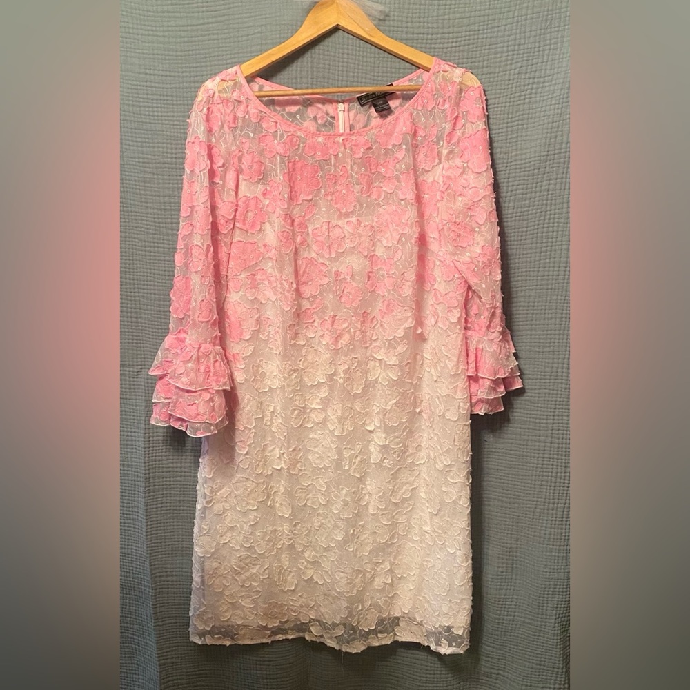 Jessica Howard Pink and White Lace Midi Dress